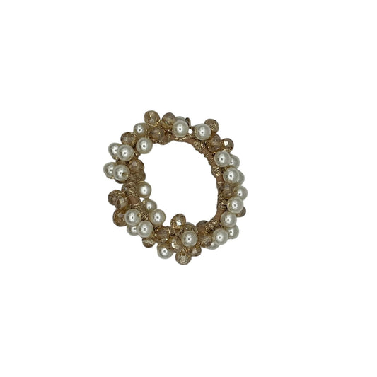 Haarelastiek - elastiek - kralen - parels - wit/taupe