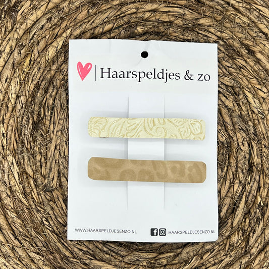 French Barrette - 8 cm speld / clip - meiden - dames - volwassenen - panter - beige