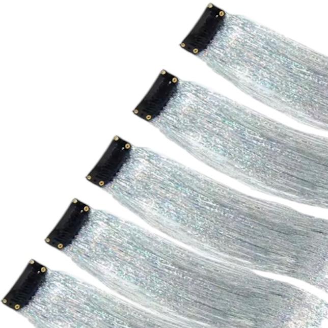 Haar glitterclip - hair extension - haar extensie - glitter haar - silver - zilver - 1 stuk