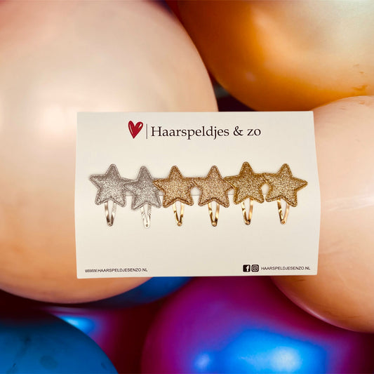 Hairpin stars - stars - application - glamour - Christmas - December collection - autumn - 4 cm pins - glitter - silver and gold