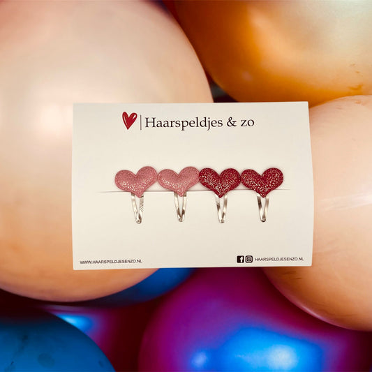 Barrette cœurs - cœurs - application - glamour - Noël - collection décembre - automne - barrettes 4 cm - brillant - rose