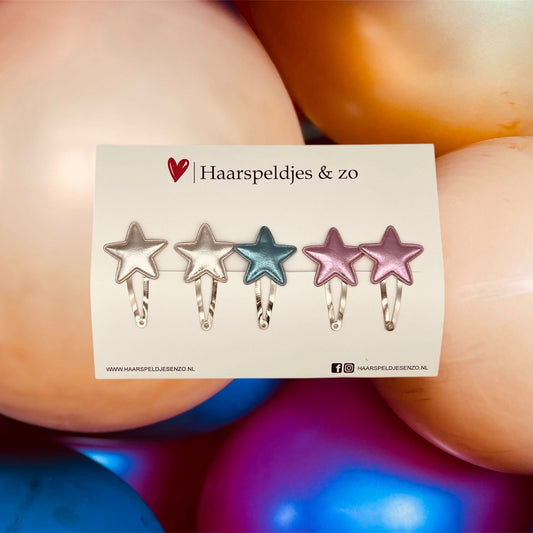 Épingle à cheveux étoiles - étoiles - application - glamour - Noël - collection de décembre - automne - épingles de 5 cm - brillante - argent, bleu et rose