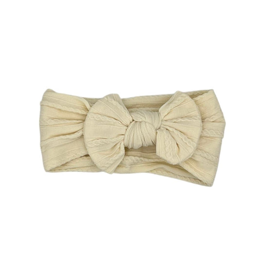 Baby hoofdband - haarband - meisjes - elastisch - met knoop en strik - crème