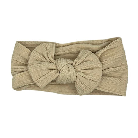 Baby hoofdband - haarband - meisjes - elastisch - met knoop en strik - beige