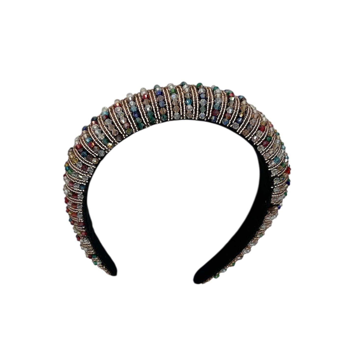 Diadeem - haarband - haaraccessoire - kinderen - volwassenen - kerst - feestdagen - kralen - glitters - glimmend - taupe met allerlei kleuren kralen