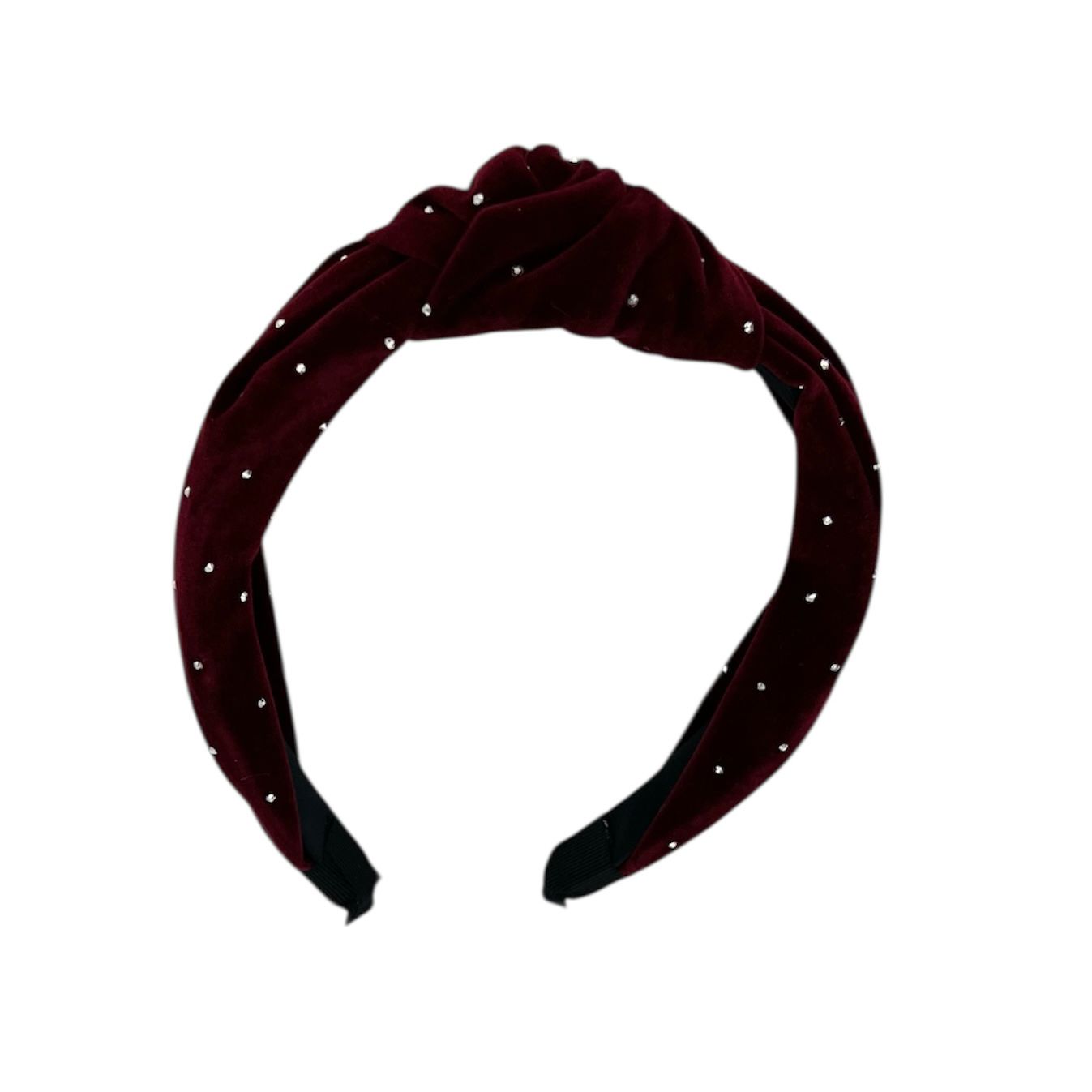 Diadeem met knoop - fashionable - haarband - haaraccessoire - kinderen - volwassenen - kerst - feestdagen - strass - glimmend - donkerrood