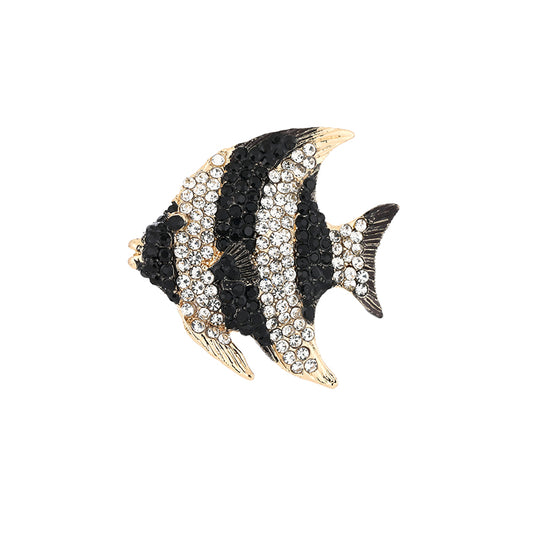 Broche - speld voor jas, sjaal of kleding - pin - mode - vrouwen - meisjes - vis - wit met zwart
