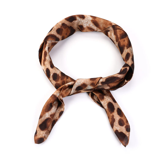 Foulard femme - mini écharpe - mode féminine - carré en tissu - effet satin - imprimé animal - noir