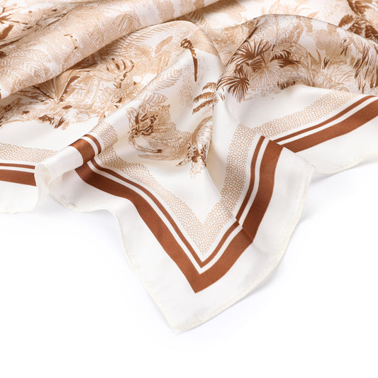 Écharpe femme - mini-foulard - mode féminine - carré - aspect satin - imprimé léopard - beige