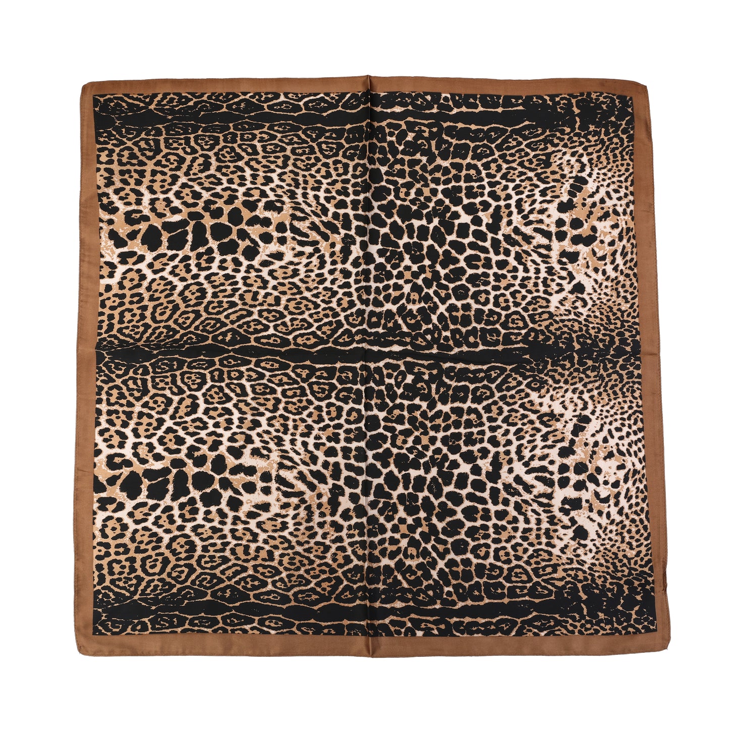 Foulard femme - mini foulard - mode féminine - carré - aspect satin - imprimé panthère - marron