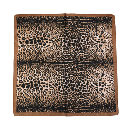 Foulard femme - mini foulard - mode féminine - carré - aspect satin - imprimé panthère - marron