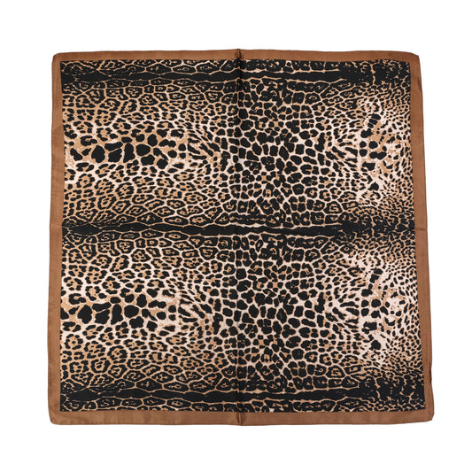 Foulard femme - mini foulard - mode féminine - carré - aspect satin - imprimé panthère - marron