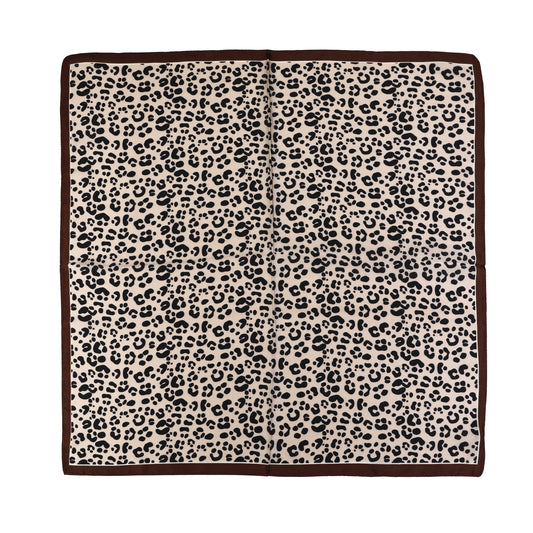 Foulard pour femme - mini foulard - mode féminine - carré en soie - effet satiné - imprimé léopard - coffee (marron)