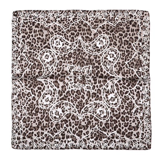Foulard femme - mini écharpe - mode féminine - carré en tissu - effet satin - imprimé animal - noir