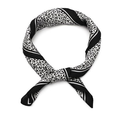 Women's scarf - mini scarf - women's fashion - square scarf - satin look - animal print - black
