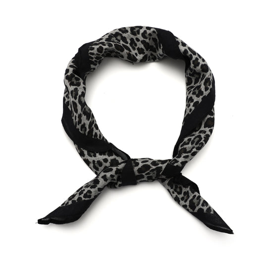 Foulard femme - mini écharpe - mode féminine - carré en tissu - effet satin - imprimé animal - noir