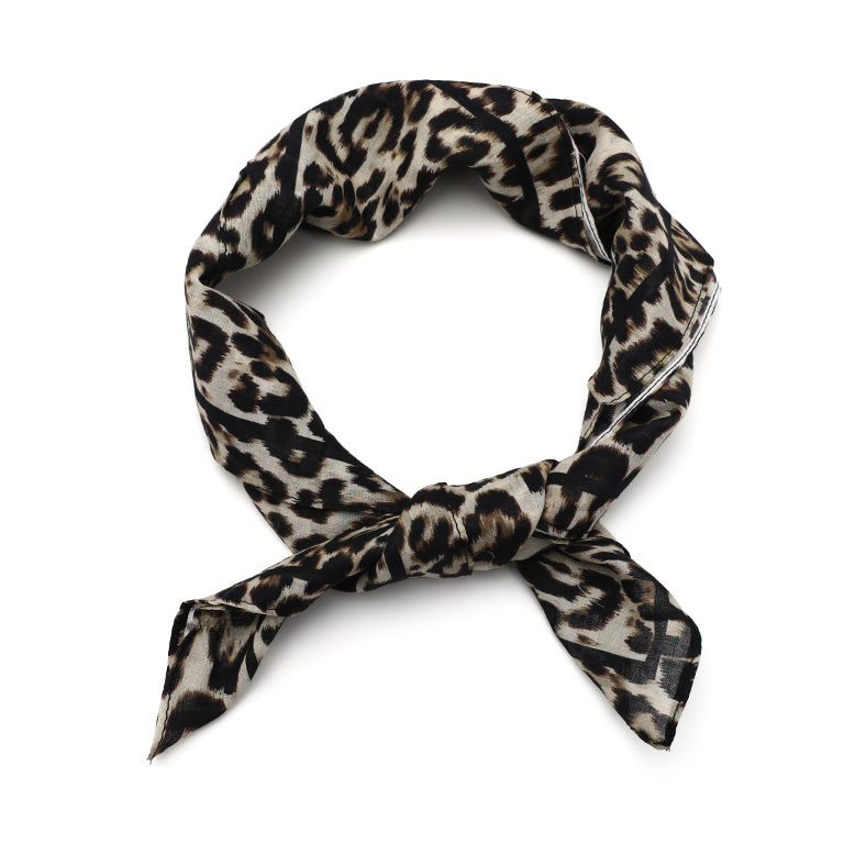Women's scarf - mini scarf - women's fashion - square scarf - satin look - animal print - black