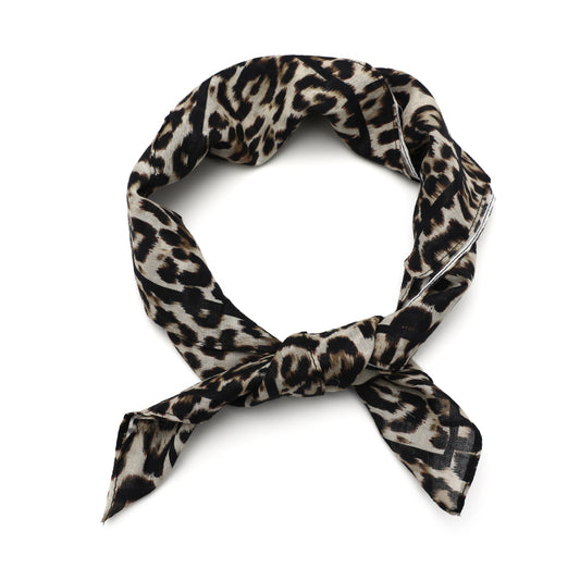 Foulard femme - mini écharpe - mode féminine - carré en tissu - effet satin - imprimé animal - noir