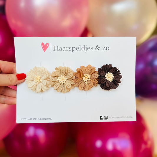 Non-slip hair clip - babies - children - girls - mix - flowers - brown tones