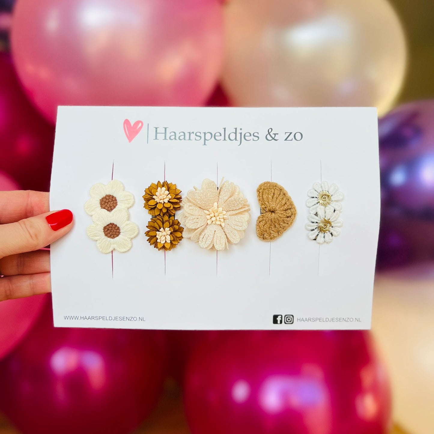 Haarspeldje antislip - baby's - kinderen - meisjes - mix - bloemetjes - beige/bruin