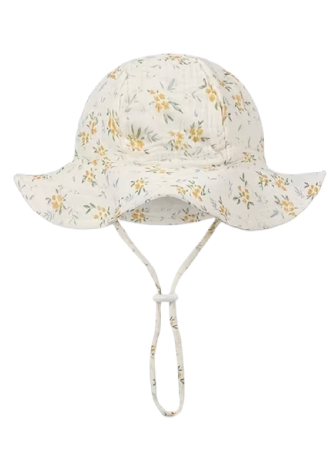 Zomerhoed baby - dreumes - meisje - jongen - zonnehoed - zomer - hydrofiele stof - katoen - beige met bloemetjes
