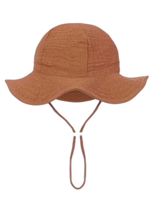 Zomerhoed baby - dreumes - meisje - jongen - zonnehoed - zomer - hydrofiele stof - katoen - bruin/rood