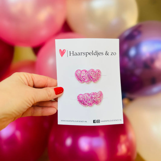 Haarspeldje antislip - setje van twee - baby's - kinderen - meisjes - hartjes - kerst - feestdagen - glitters