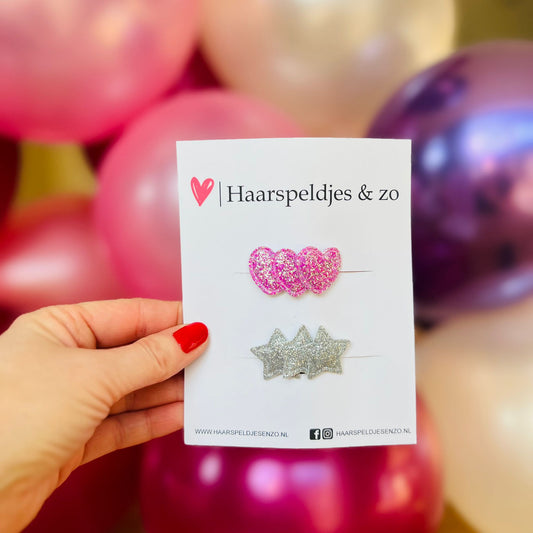 Haarspeldje antislip - setje van twee - baby's - kinderen - meisjes - hartjes - kerst - feestdagen - glitters