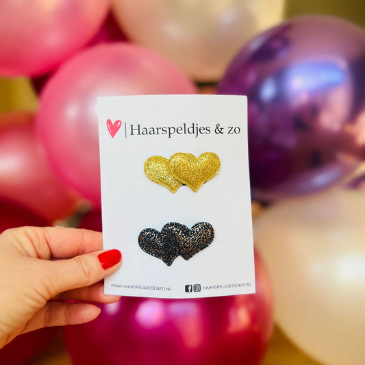 Haarspeldje antislip - setje van twee - baby's - kinderen - meisjes - hartjes - kerst - feestdagen - glitters