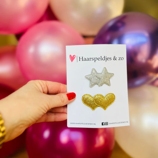 Haarspeldje antislip - setje van twee - baby's - kinderen - meisjes - sterretjes - hartjes - kerst - feestdagen - glitters