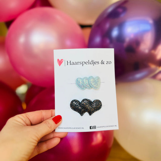 Haarspeldje antislip - setje van twee - baby's - kinderen - meisjes - hartjes - kerst - feestdagen - glitters