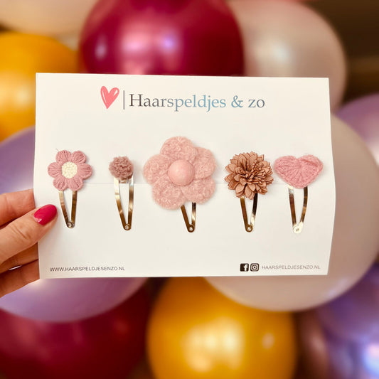 Try-out mix - mix van verschillende speldjes - bloemetjes - 5 cm speldjes - roze