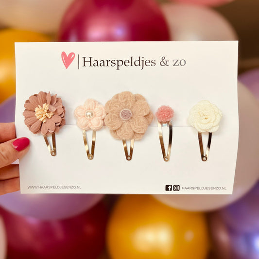 Try-out mix - mix van verschillende speldjes - bloemetjes - 5 cm speldjes - roze