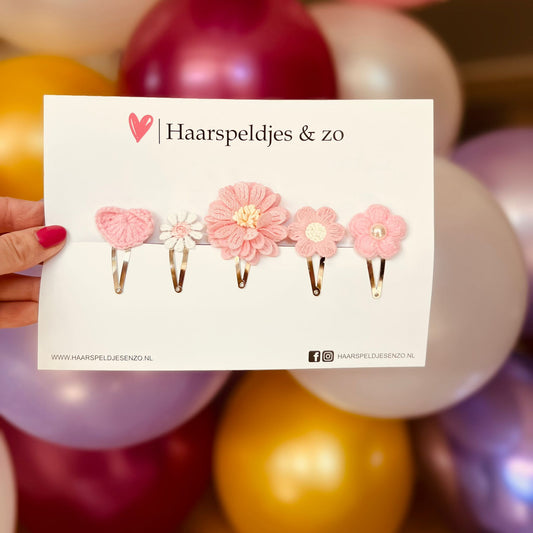 Try-out mix - mix van verschillende speldjes - bloemetjes - 4 cm speldjes - roze